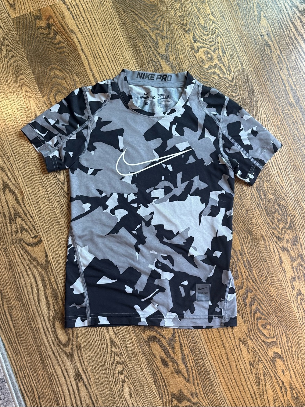 Nike Pro Youth Black & Gray Camouflage Short Sleeve Pro Top